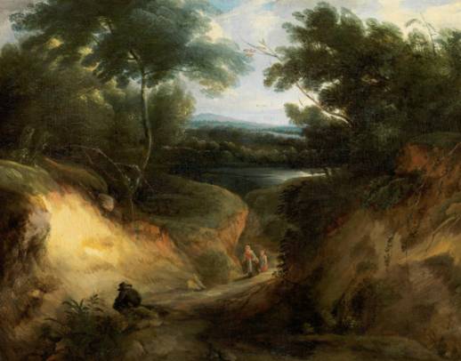 A Wooded Landscape with Sandy Escarpment and Travelers