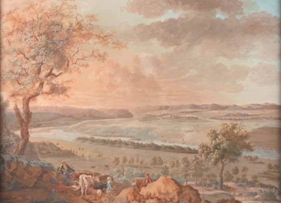 Halt of a Shepherdess and Cowmen in a Landscape with a River and a Castle