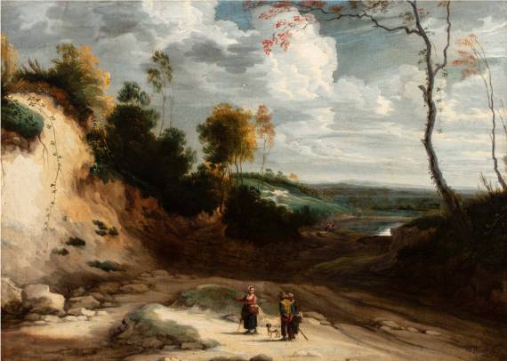 An Extensive Wooded Landscape with Peasants