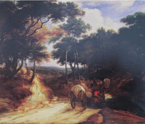 A Wooded Landscape with Travellers and a Wagon on a Path 