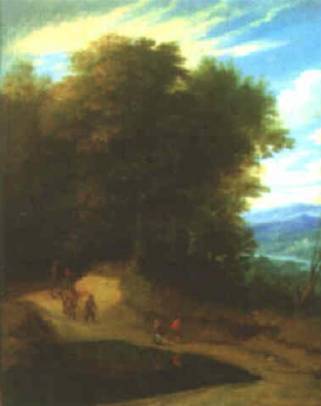 A Wooded River Landscape with Travelers on a Path
