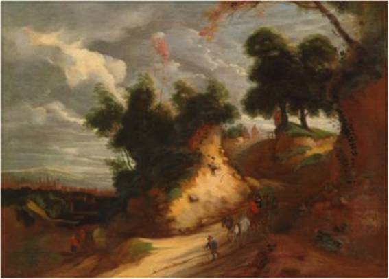 Hilly Landscape with Wagons