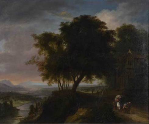 Travelers on a Road by a Cottage