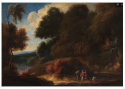 paintings CB:1133 A Wooded Landscape with Travellers on a Path near a Pond 