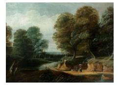 River Landscape with Hikers and Woodpickers