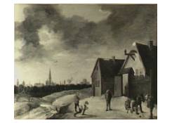 Work 1156: Peasants Playing Bowls in Front of an Inn, Antwerp in the Background