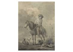 Work 1176: Figure on Horse with Dogs in Landscape