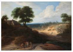 paintings CB:258 Extensive Landscape with Peasants conversing near a Pond