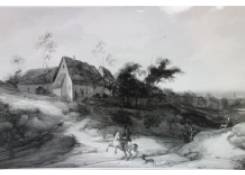 paintings CB:818 A Hamlet on a Hill, Horseman and Dog